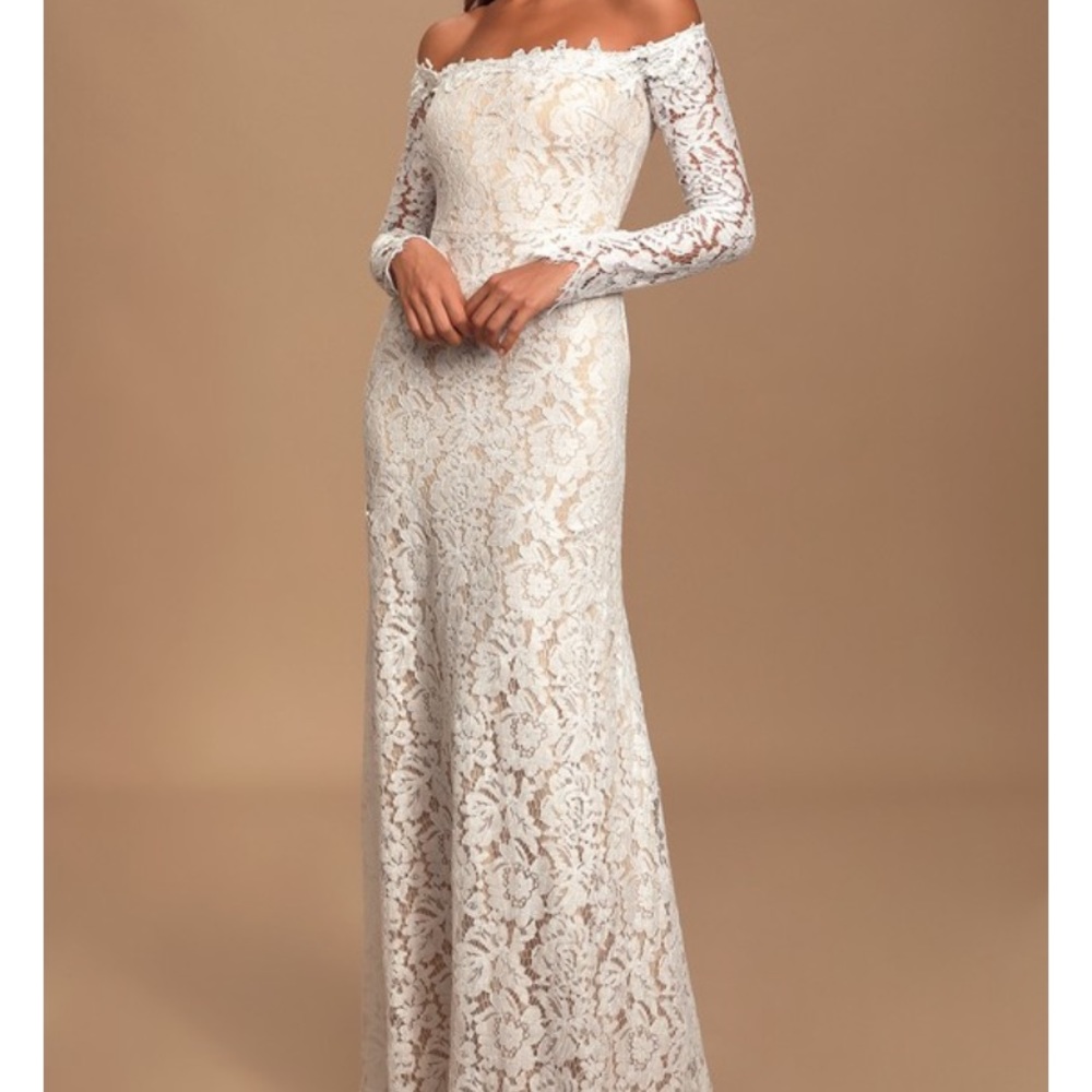 Lulus romance dreamer white lace off the shoulder